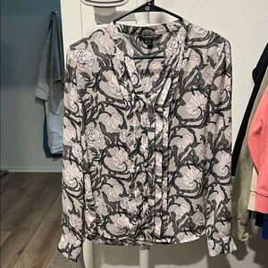 Banana Republic Gray and Pale Pink Floral Blouse
